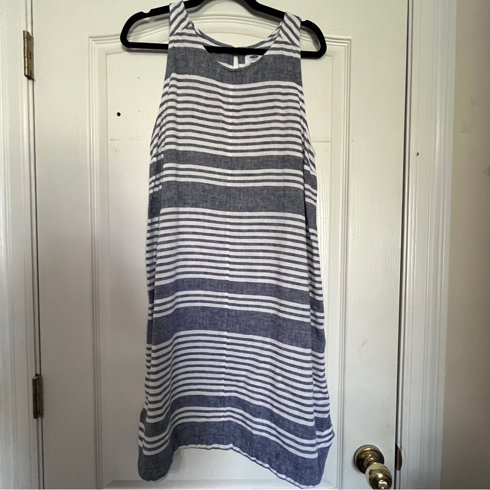 Old Navy Linen Dress - Size L - Blue and white stripe